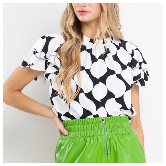 20 Boho Print Ruffle Sleeve Woven Blouse - Picture 7 of 7